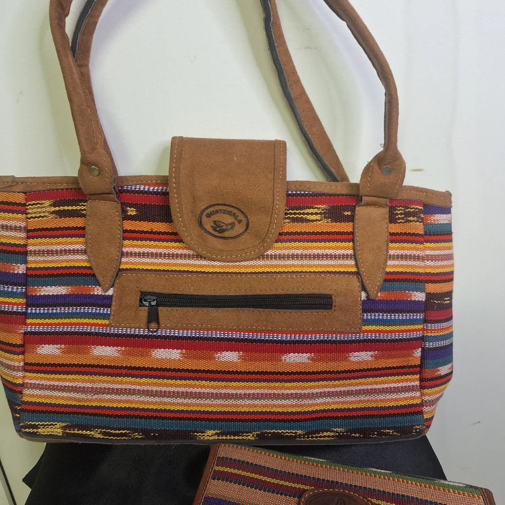 Red and Brown Shoulder Bag with Vibrant Stripes